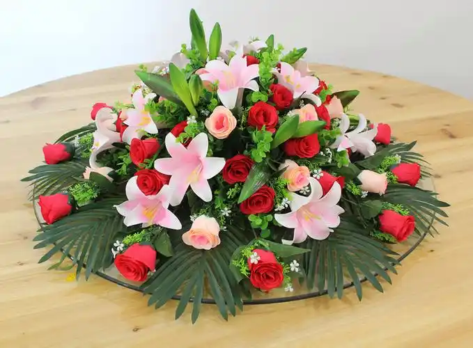 餐桌花电动转盘装饰花大圆桌假花摆件餐厅包间台摆放花艺粉心台花40cm