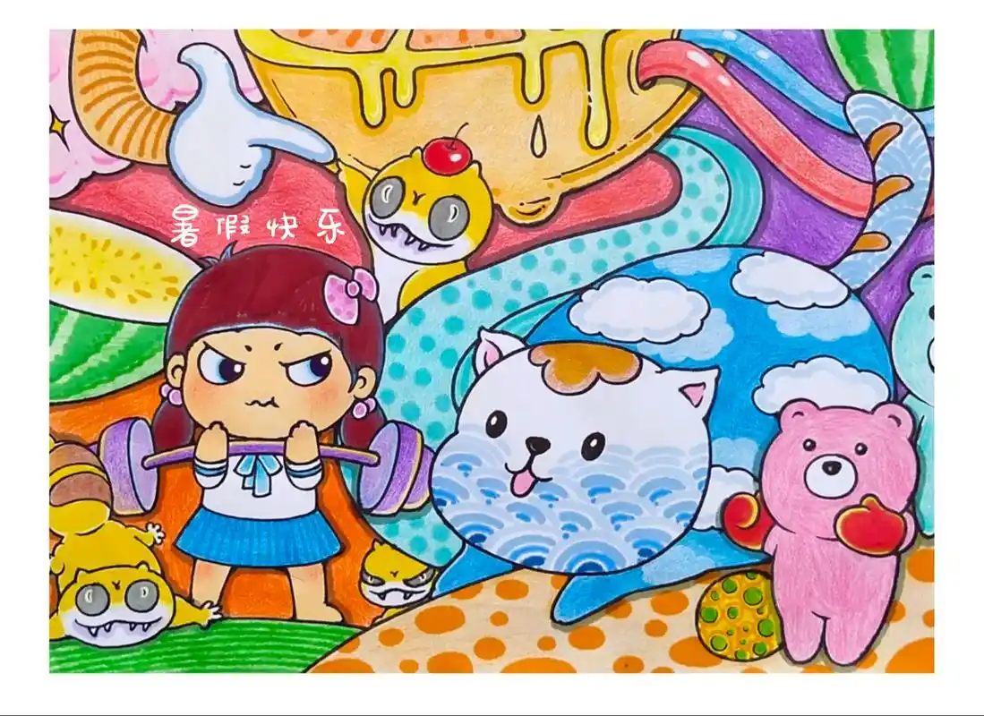 暑假快乐.暑假生活#海报#手绘#猫咪#奇思妙想#简单快乐 - 抖音