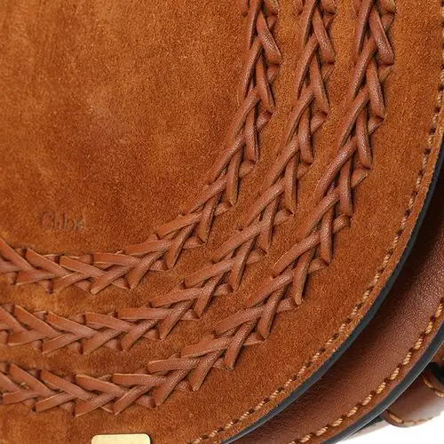 chloe(克洛伊) 棕色翻毛皮流苏装饰马蹄斜挎包