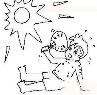 小男孩给太阳晒得很热简笔画