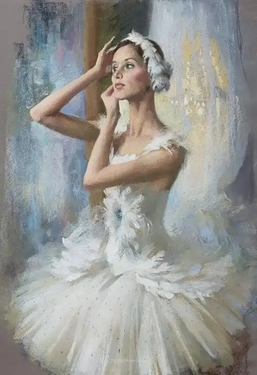 她的芭蕾色粉画,舞姿栩栩如生