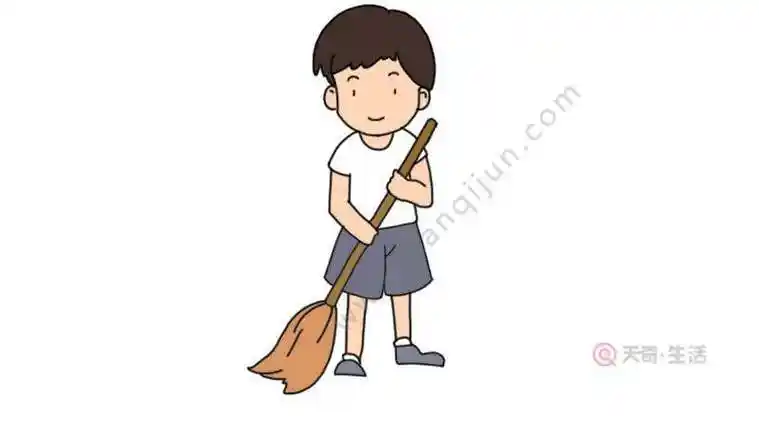 简笔画小男孩扫地