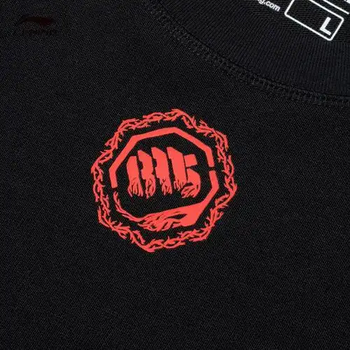 李宁长袖男反伍badfive草木皆兵宽松t恤文化衫ahss727 黑色-3 s【图片