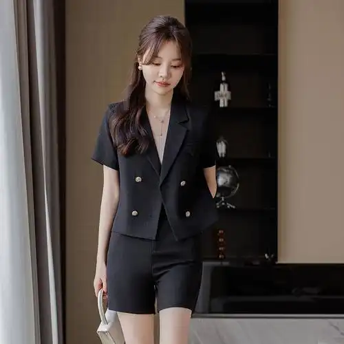 2024夏新款职业装高档短袖小香风西装时尚短款气质小个子女生套裤