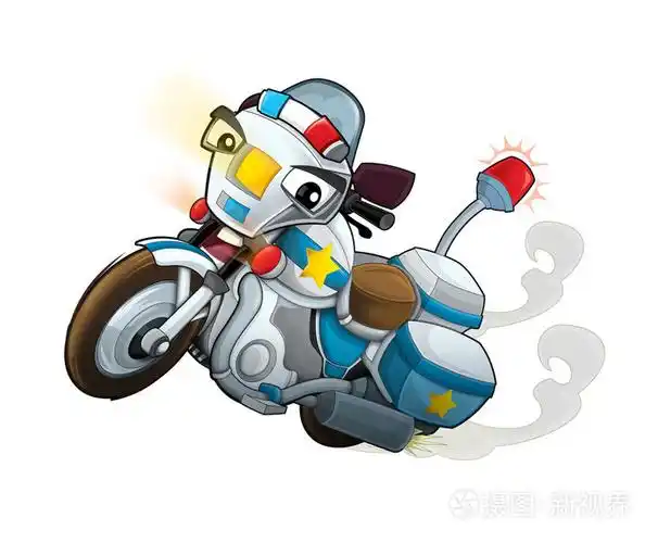 卡通警察摩托车-分离-儿童插画