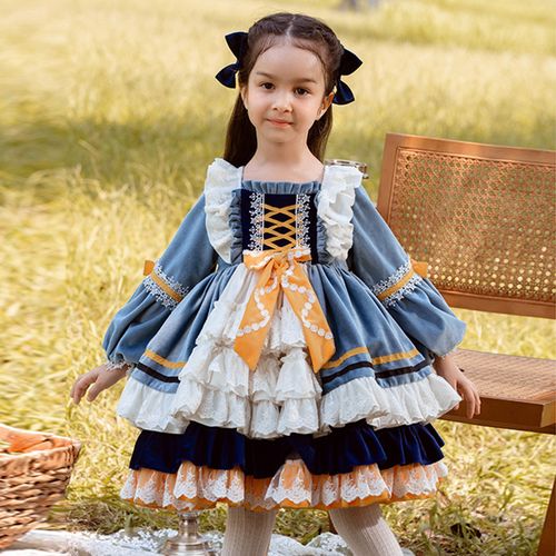 女童洛丽塔连衣裙儿童秋冬裙子女孩新款宝宝周岁礼服宫廷风公主裙