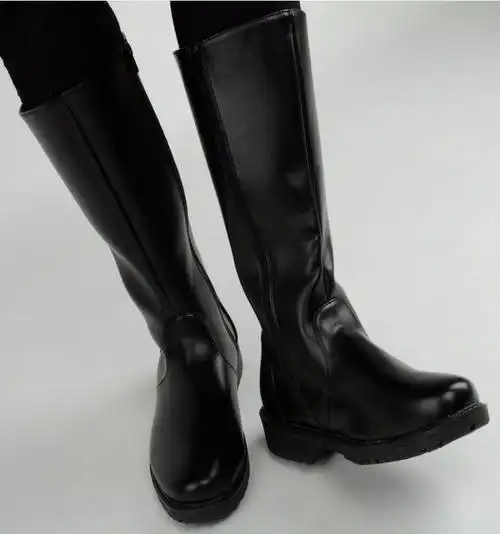 男女秋冬加棉大阅兵长筒马靴队高筒军靴骑马靴舞台表演靴 黑色女款加