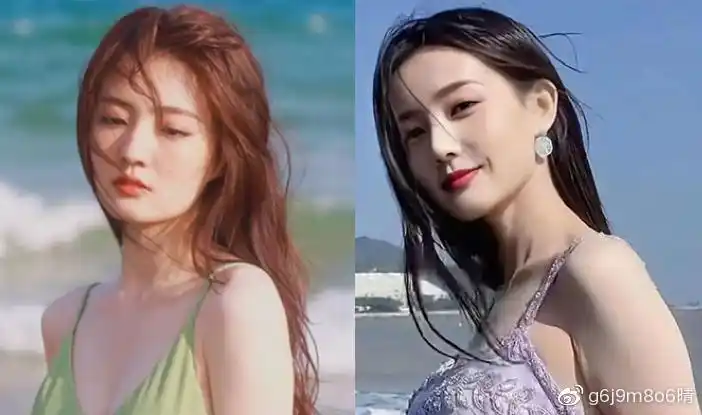 把徐璐在海边度假的照片和李一彤在海边度假的照片放在一起,似乎两人