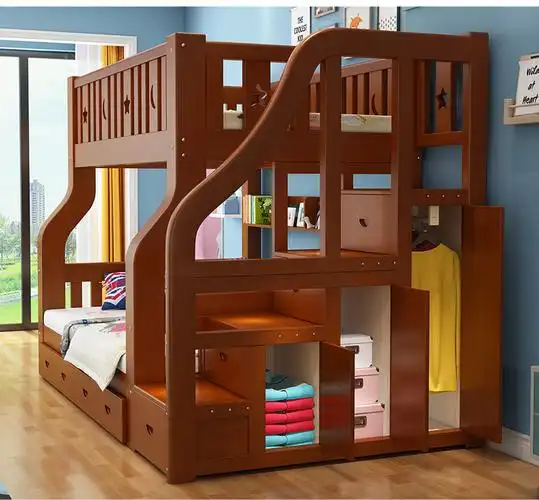 实木衣柜上下床双层床两层高低床多功能成年大人上下铺双人床上下铺