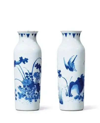 明崇祯 青花花鸟纹筒瓶