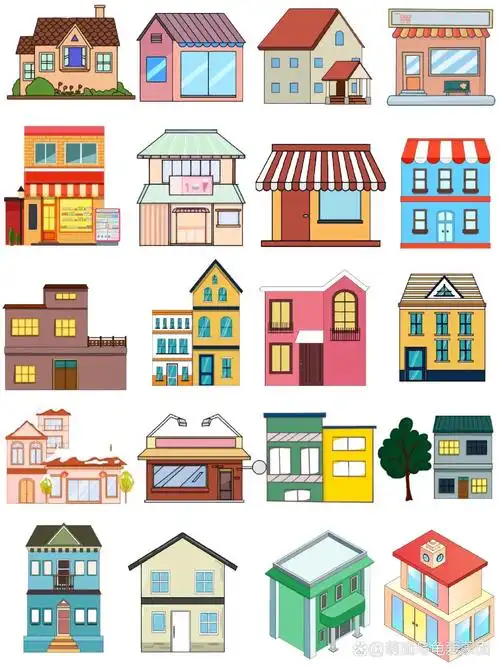 免抠素材|可爱卡通房子房屋建筑系列插画