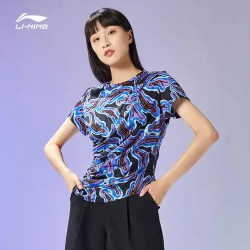 中国李宁恤女旗舰新款短袖休闲女装印花上衣运动t恤