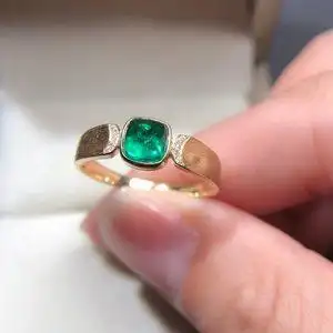 新款简单珠宝手饰经典包镶18k黄金镶嵌祖母绿唐塔宝石戒指k黄金