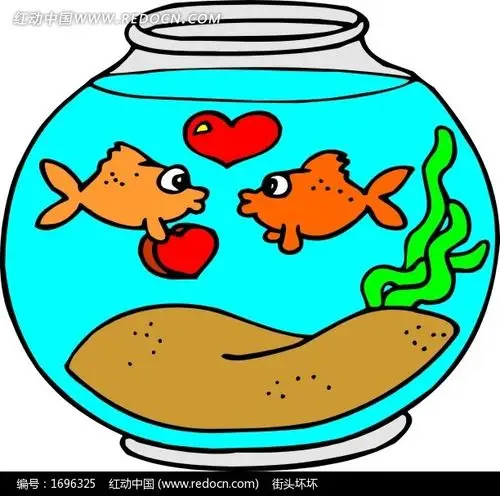 手绘在金鱼缸里的两条金鱼