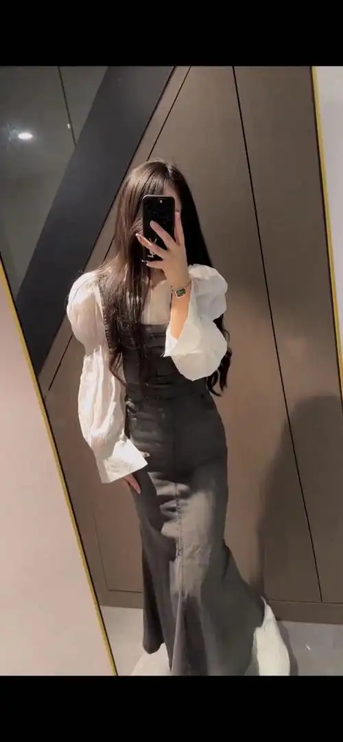 法式时尚复古气质慵懒风套装白色百搭衬衫牛仔鱼尾背带