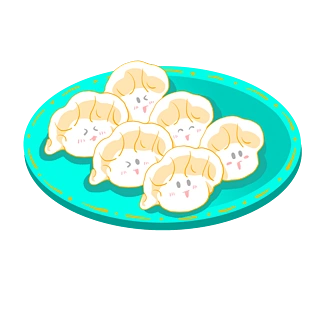 卡通蓝色盘子水饺