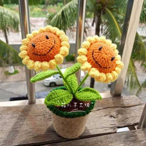 手工花束diy材料包摆件向日葵仿真花钩针编织郁金香毛线制作礼物