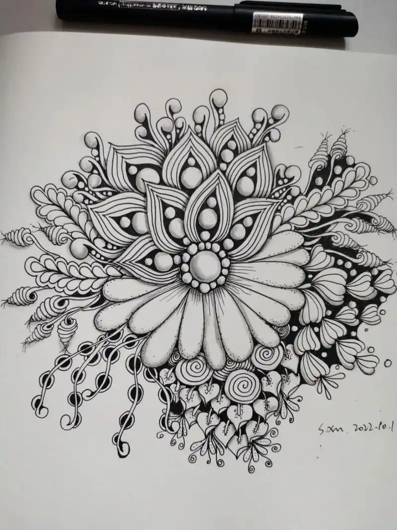 禅绕画|原创—精致花草型(8) 禅绕画要一笔一笔画,生活要一天一天过.