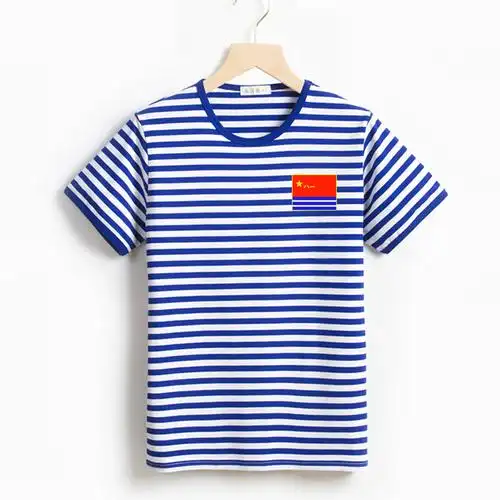夏季海魂衫男短袖t恤正品 国旗八一水手服纯棉蓝白条纹半袖海军衫