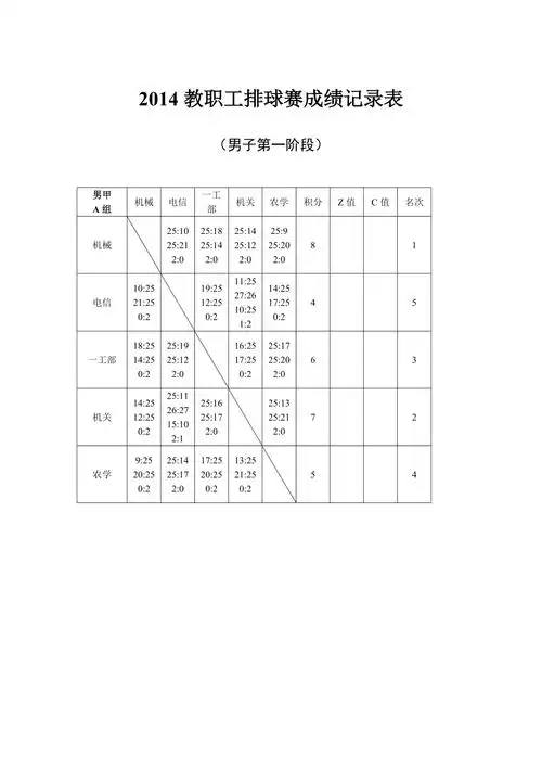 2014教职工排球赛成绩记录表