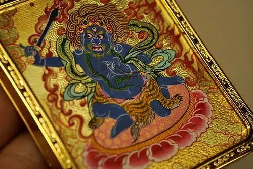 矿彩刻金不动明王随身唐卡