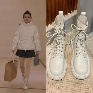 良辰美景好时光徐璐梁辰同款杏色裸色鞋子女短靴单靴百搭马丁靴潮