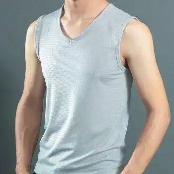 2022新款冰丝无袖背心男薄款网眼夏潮修身弹力运动速干t恤宽肩坎肩
