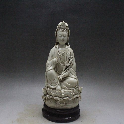 明德化窑观音坐莲佛像古董古玩瓷器全手工旧货吉祥摆件