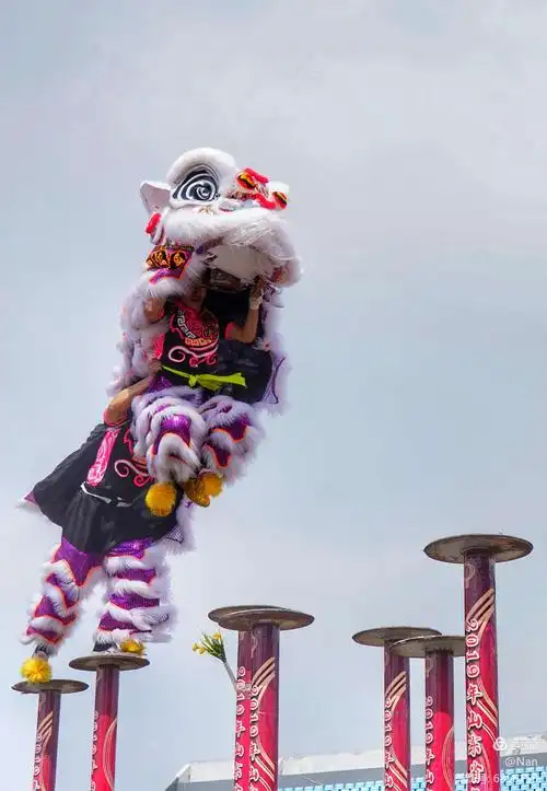 临沂大学一队高桩舞狮表演 - 美篇