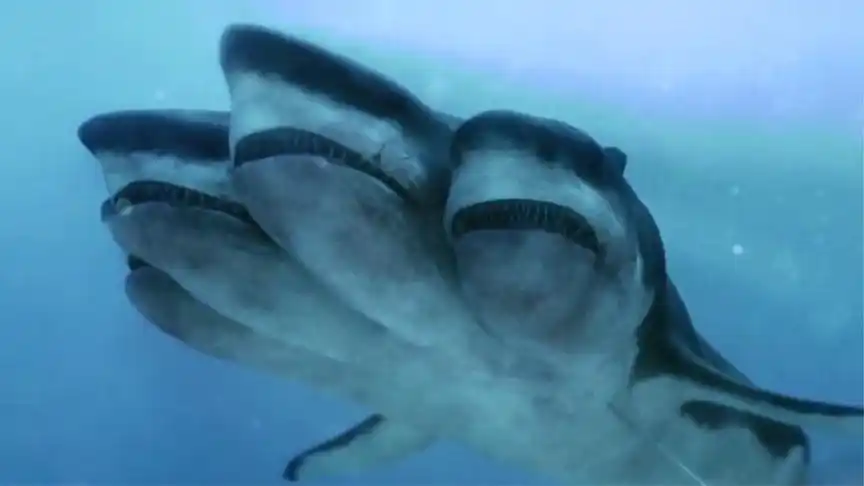 电影:深海出现四个头的鲨鱼,吃的食物越多,头长得越多