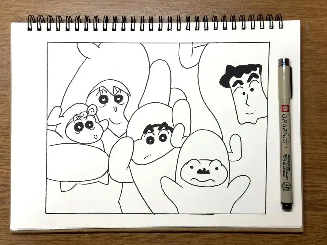 91蜡笔小新超详细绘画教程(附线稿)超简单91蜡笔小新全家福 - 抖