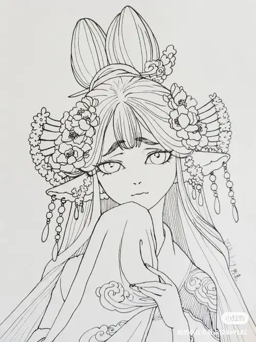 手绘线稿动漫少女教程画画打卡166