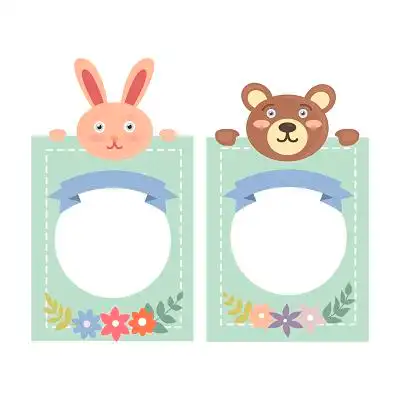 边框相框素材扁平风格绿色卡通动物相框