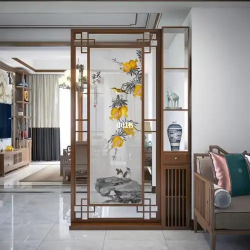 新中式实木屏风客厅隔断入户正对门玄关墙镂空花格定制简约座屏#实木