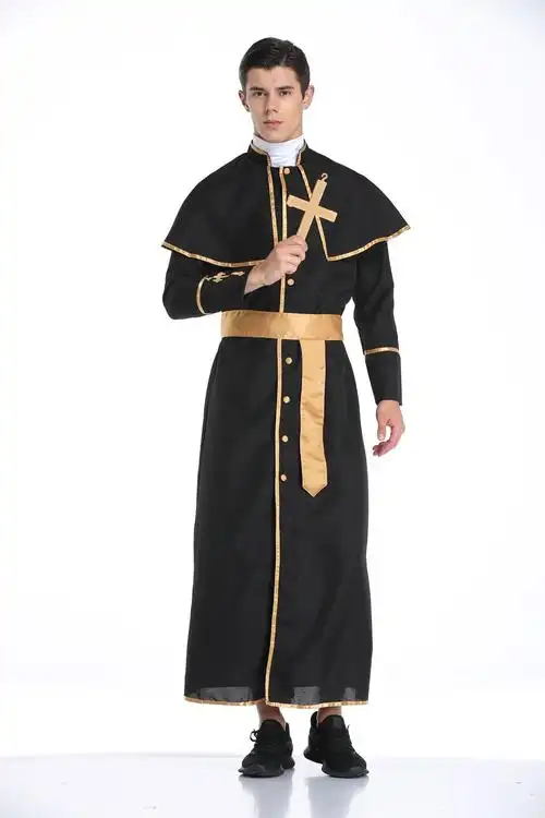 欧美牧师服成人万圣节服装男士罗马传教士教皇神父长袍话剧演出服