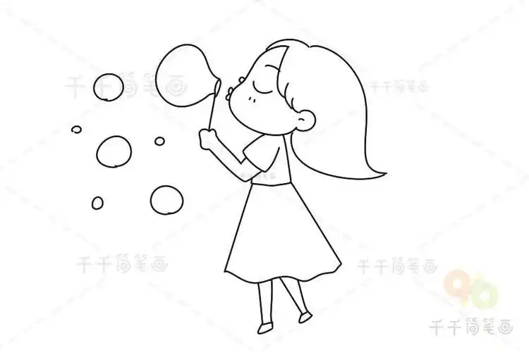 吹泡泡的小女孩简笔画