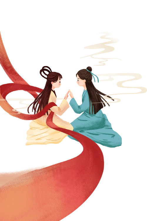 七夕节牛郎织女手绘插画卡通可素材png元素背景图片创意设计海报首页