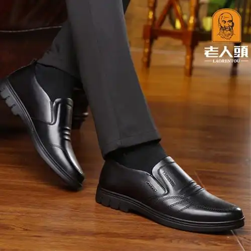 头层牛皮商务休闲皮鞋春秋新款男真皮软底中老年爸爸鞋老人头男鞋