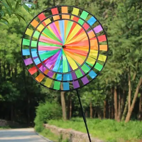 新年大号三层彩虹转盘七彩风车传统儿童玩具布艺风车户外装饰批发