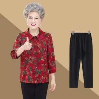 bjtsv70岁老人女夏装套装老年装衬衫妈妈衣服薄款夏季奶奶上衣老太太