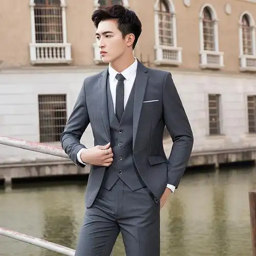 骄克雄狮jankeleone西服套装男三件套正装职业商务西装男新款售楼部