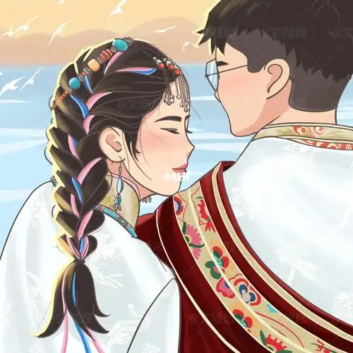 民族特色服饰,扁平风插画,藏族,情侣#情侣头像#procreate