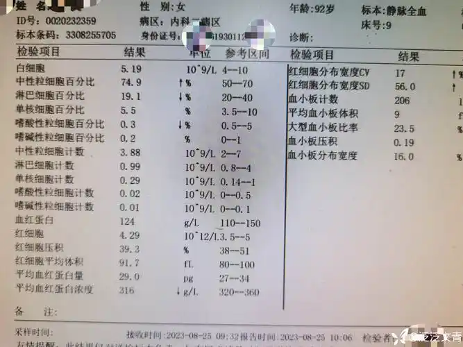 一例有肝癌病史老年女性的血常规