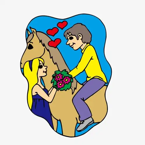 骑马送鲜花的情侣矢量