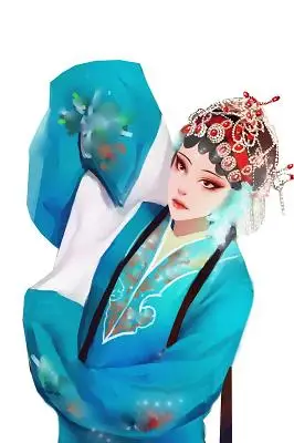 手绘花旦京剧戏曲古风人物插图