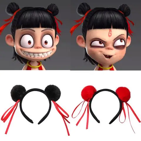 哪咤魔童降世同款发箍网红cos哪吒丸子头发卡儿童超仙萌可爱头饰