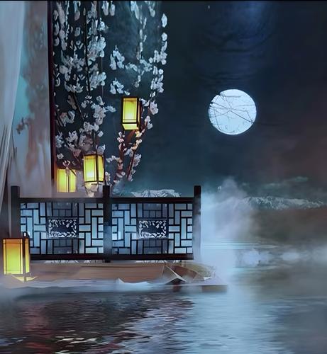 抖音直播中秋月亮古装拍照背景影楼古风拍照写真唯美梦幻月宫背景