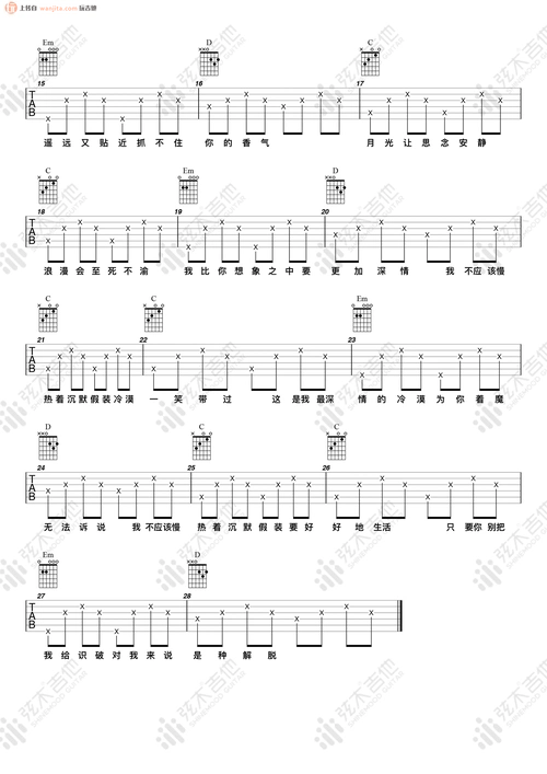 慢热吉他谱g调简单版六线谱慢热高清图片谱