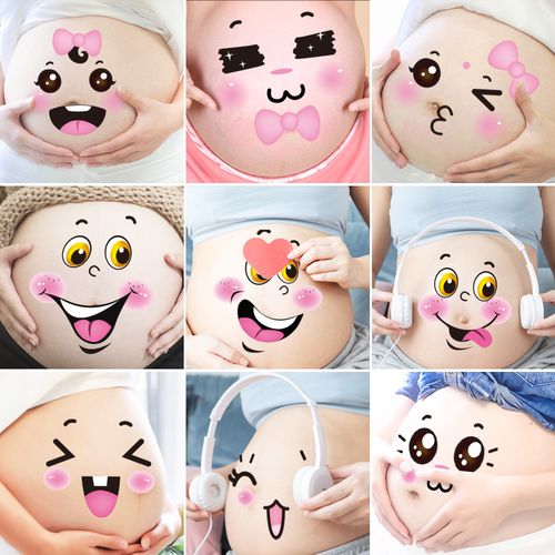 肚皮贴纸孕妇照孕妇肚子肚脐贴画影楼写真照卡通可爱表情拍照道具