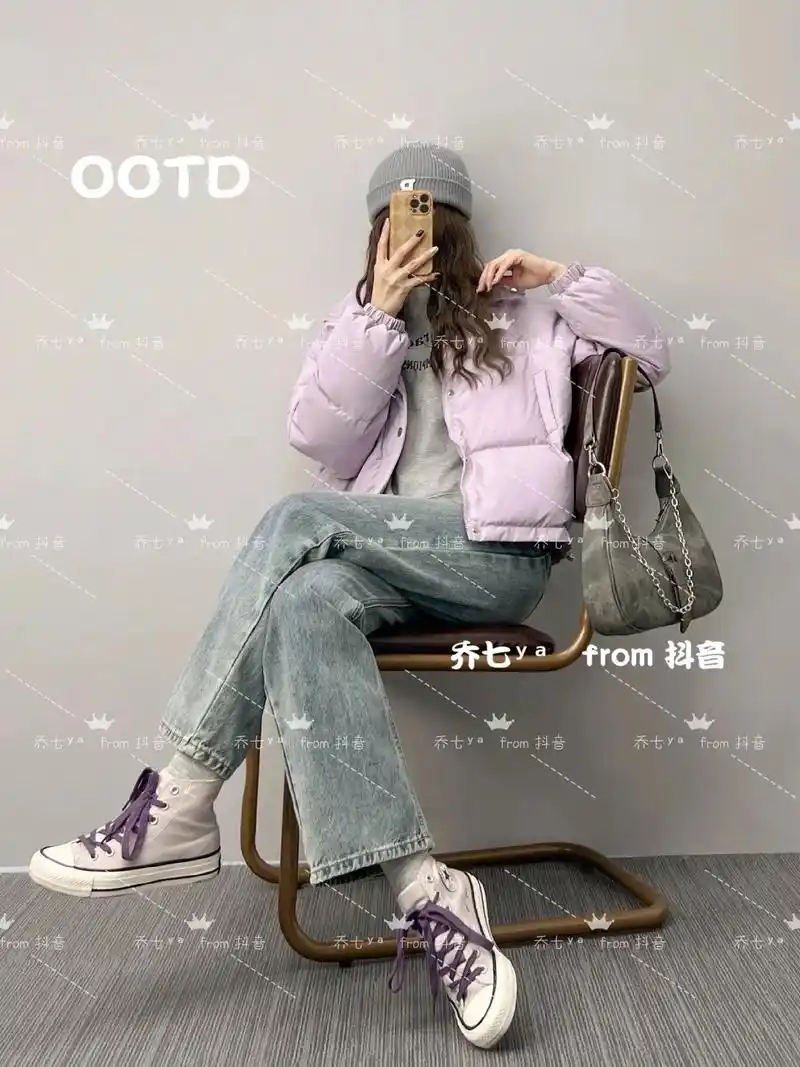 ootd冬季穿搭紫灰撞色韩系休闲慵风